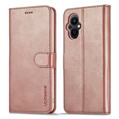 Rose-gold calf-texture leather folio phone case with side strap and camera cutout