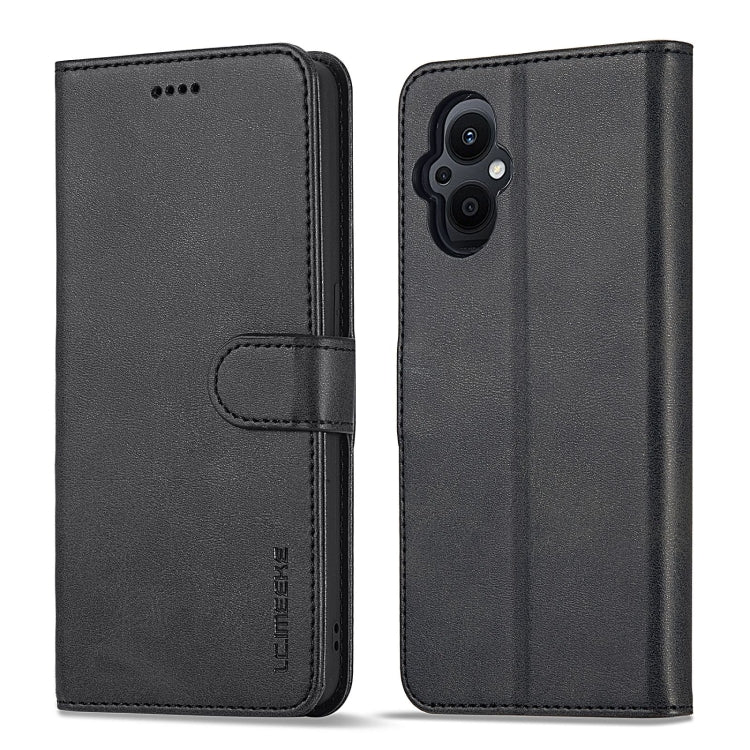 Black calf-texture leather folio phone case with side strap and camera cutout