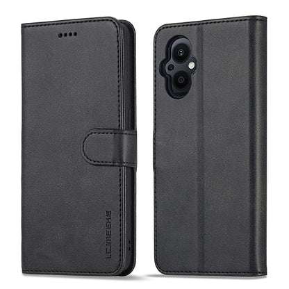 Black calf-texture leather folio phone case with side strap and camera cutout