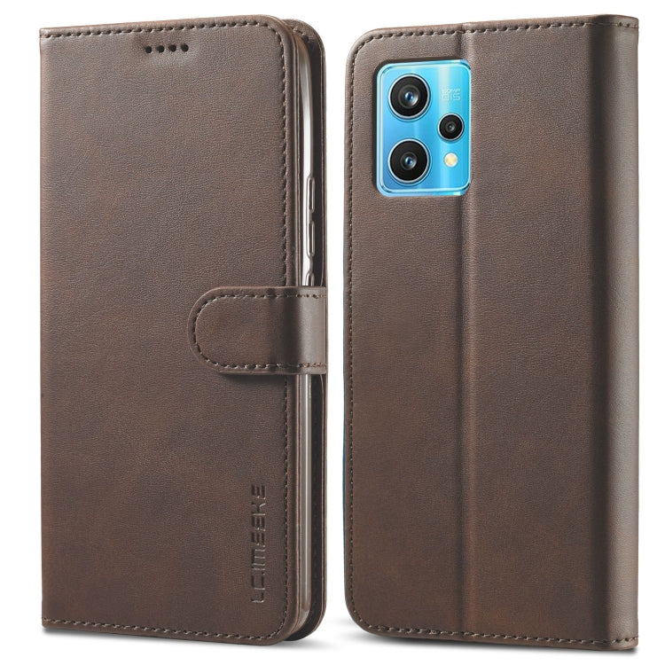 Calf-texture leather folio phone case, brown, with magnetic flap and camera cutout