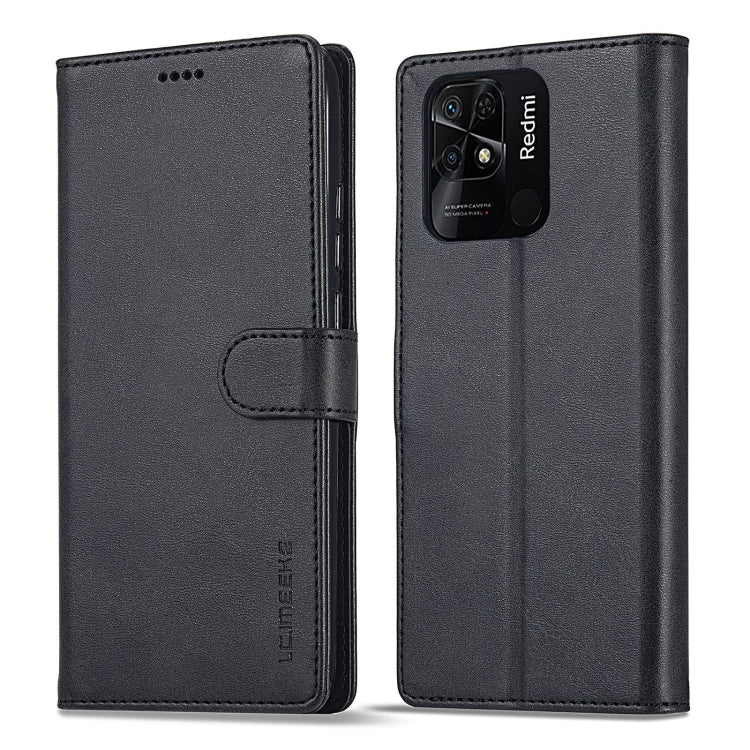 Calf-texture leather phone case with flap for Xiaomi Redmi 10C, black