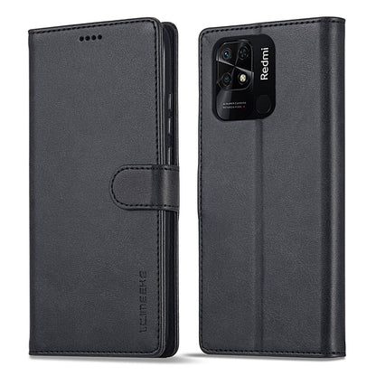 Calf-texture leather phone case with flap for Xiaomi Redmi 10C, black
