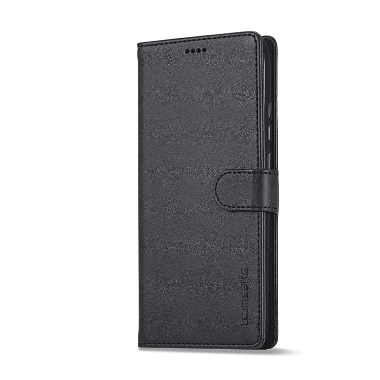 Calf-texture leather wallet phone case for Xiaomi Redmi 10C, black with side strap