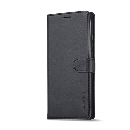 Calf-texture leather wallet phone case for Xiaomi Redmi 10C, black with side strap