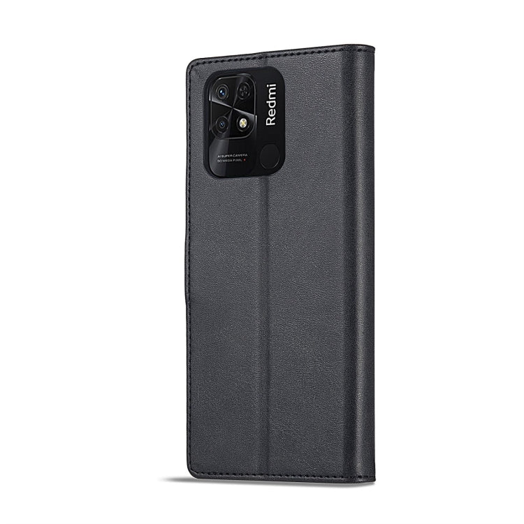 Calf-texture leather flip phone case for Xiaomi Redmi 10C, black with camera cutout