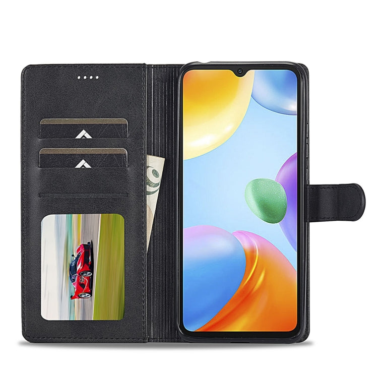 Calf-texture leather wallet phone case for Xiaomi Redmi 10C, black with card holder