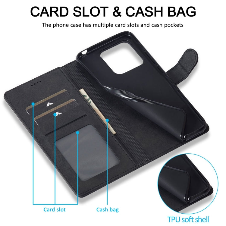 Calf-texture leather wallet phone case for Xiaomi Redmi 10C, black with card slots