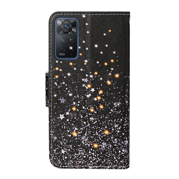 Black flip leather phone case with starry galaxy print and camera cutout