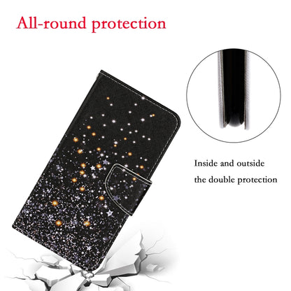 Black flip leather phone case with starry galaxy print and double-layer protection