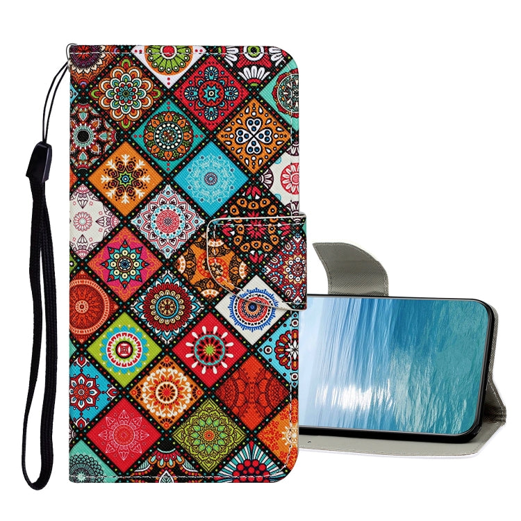 Multicolor flip leather phone case with ornate diamond mosaic pattern and snap clasp