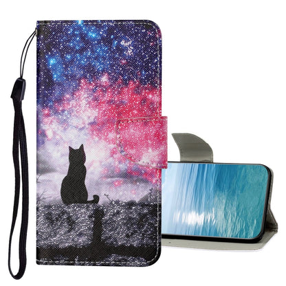 Galaxy cat flip leather phone case with wrist strap and card slot