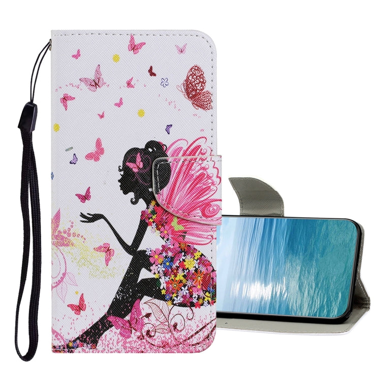 White pink butterfly girl flip leather phone case with wrist strap and card slot