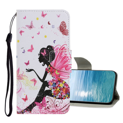 White pink butterfly girl flip leather phone case with wrist strap and card slot