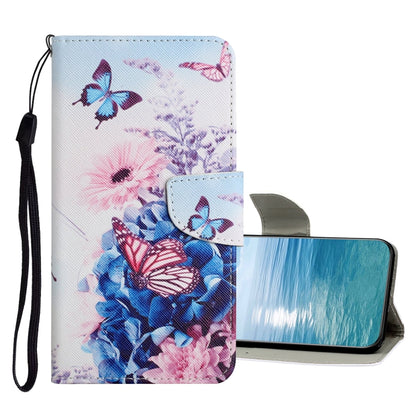 White blue butterfly garden flip leather phone case with wrist strap and card slot