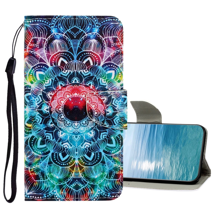 Colorful mandala flip leather phone case with wrist strap and card slot