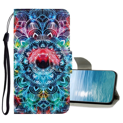 Colorful mandala flip leather phone case with wrist strap and card slot