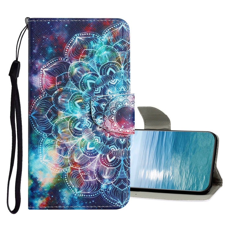 Blue rainbow mandala flip leather phone case with wrist strap and card slot