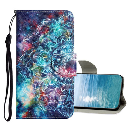 Blue rainbow mandala flip leather phone case with wrist strap and card slot