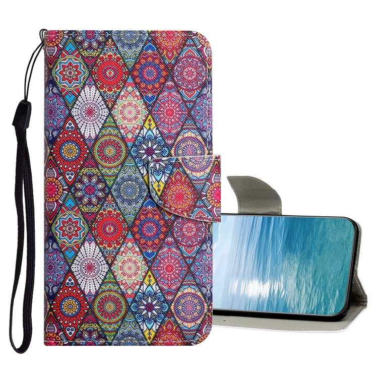 Colorful ethnic pattern flip leather phone case with wrist strap and card slot