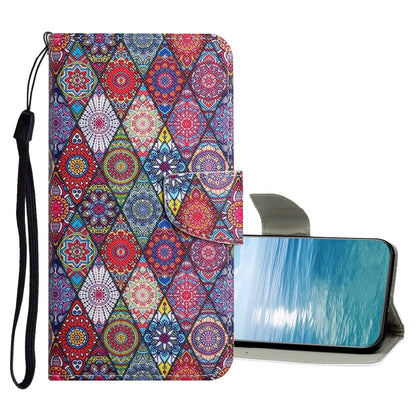 Colorful ethnic pattern flip leather phone case with wrist strap and card slot