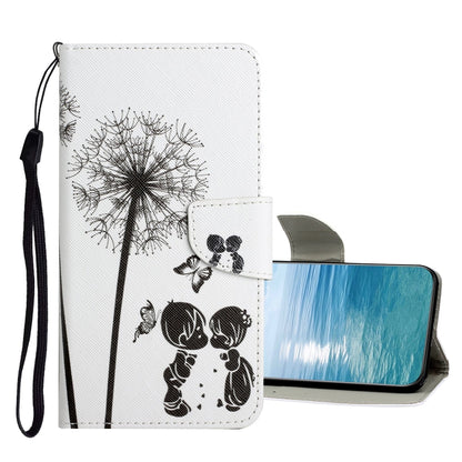 White dandelion cat dog paw flip leather phone case with wrist strap and card slot
