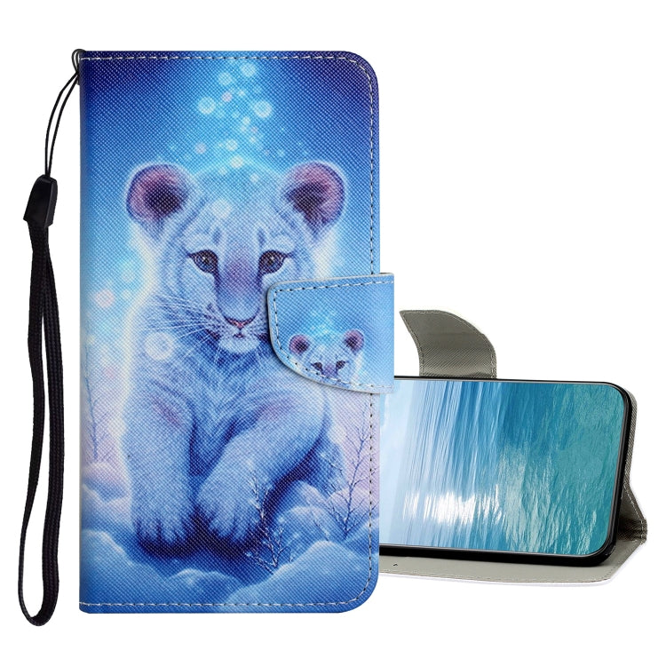 Flip leather phone case with blue panda illustration and wrist strap, magnetic clasp