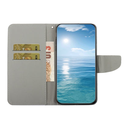 Flip leather wallet case with gray interior, card slots, and blue ocean screen