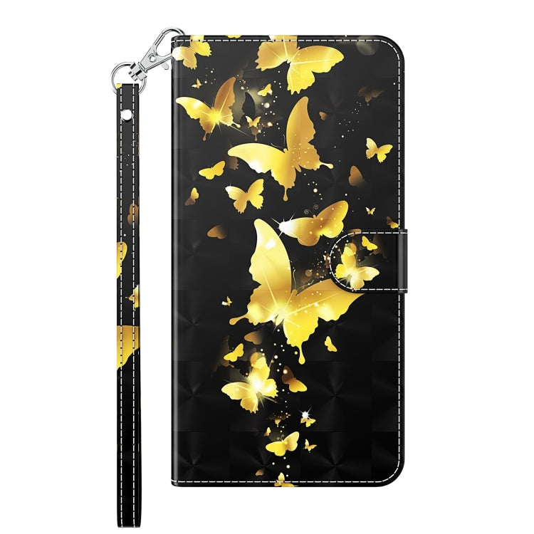 Flip leather phone case with gold butterfly 3D pattern and front cover closed.
