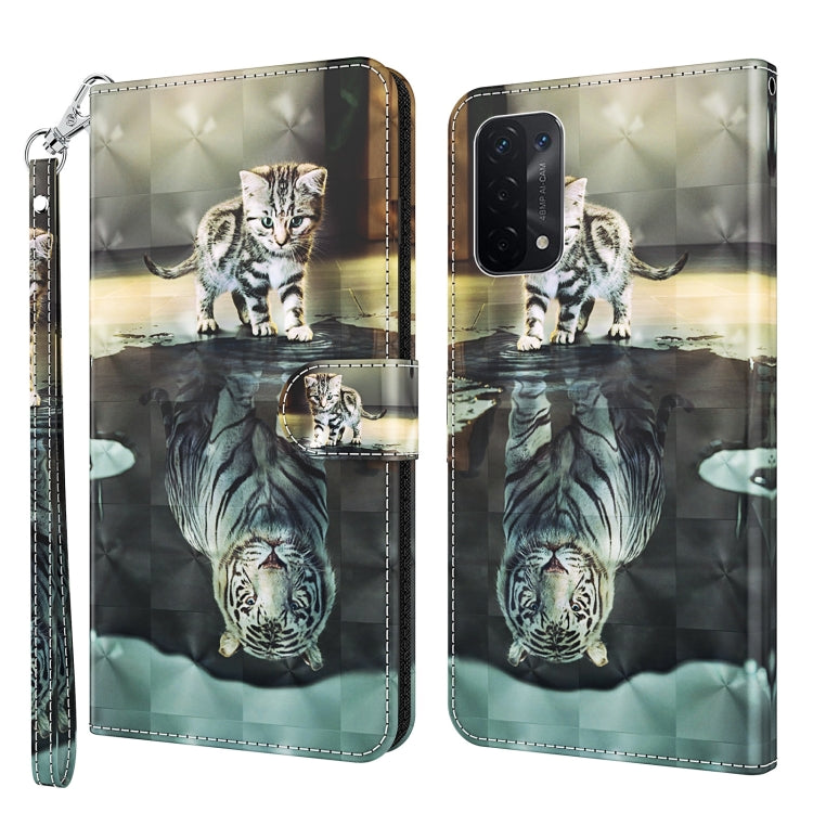 Flip leather phone case with cat and zebra-style 3D pattern, front and back shown.