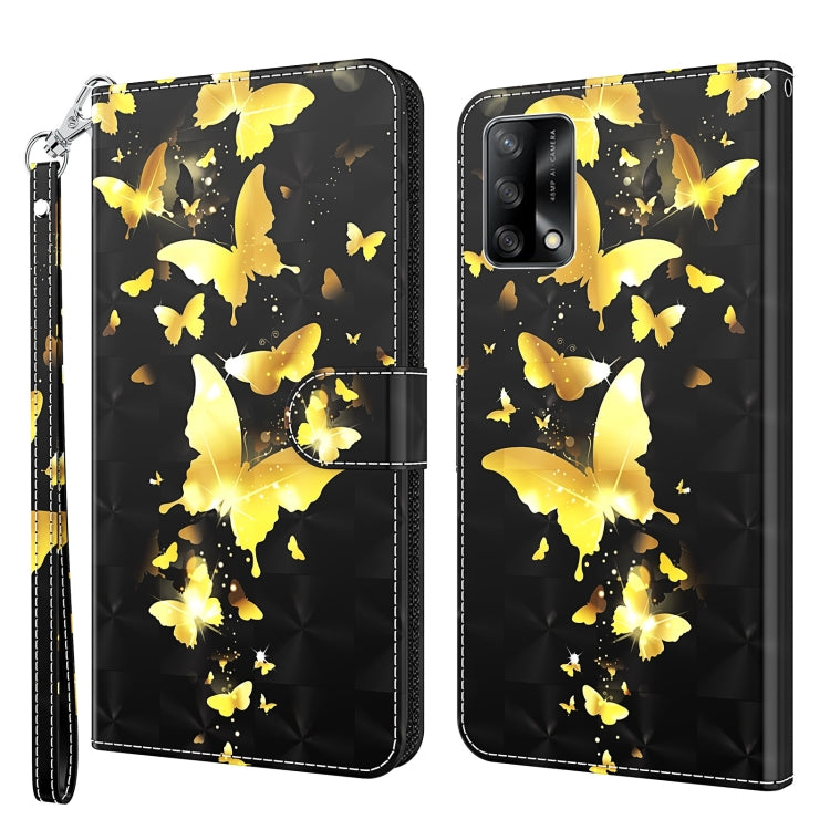 Flip leather phone case with glowing yellow butterflies on black; includes wrist strap.