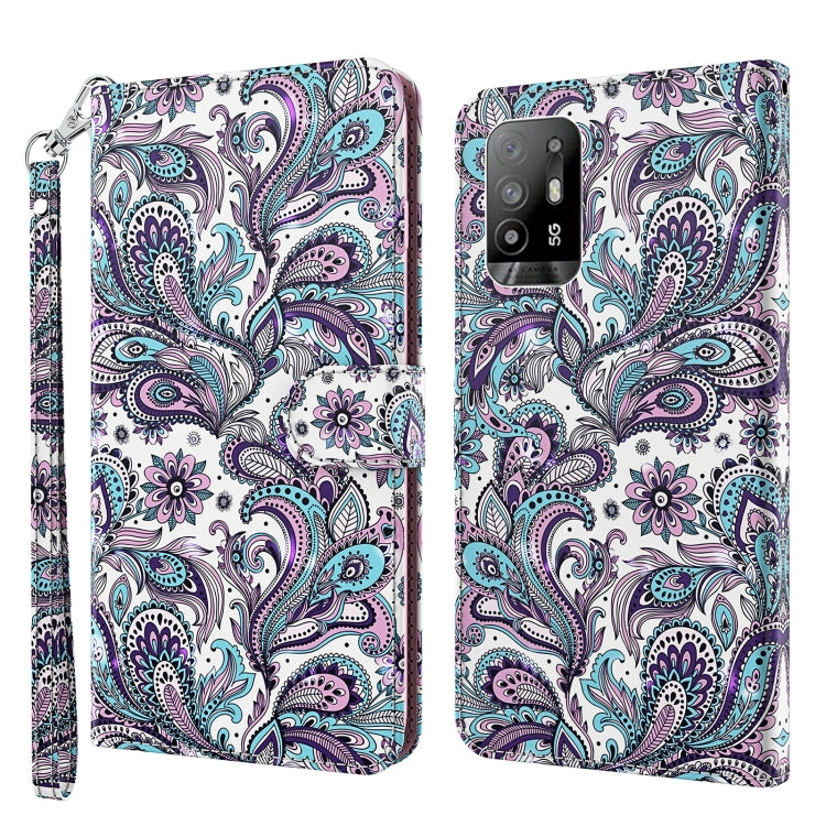 Paisley bird floral leather phone case with wrist strap, flip cover