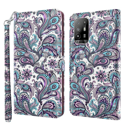 Paisley bird floral leather phone case with wrist strap, flip cover
