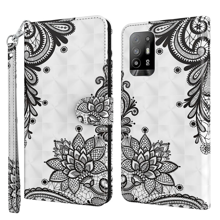 Black mandala flower leather phone case with wrist strap, flip cover