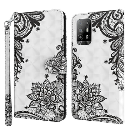 Black mandala flower leather phone case with wrist strap, flip cover
