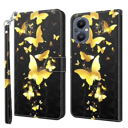 Gold butterflies on black leather phone case with wrist strap, flip cover