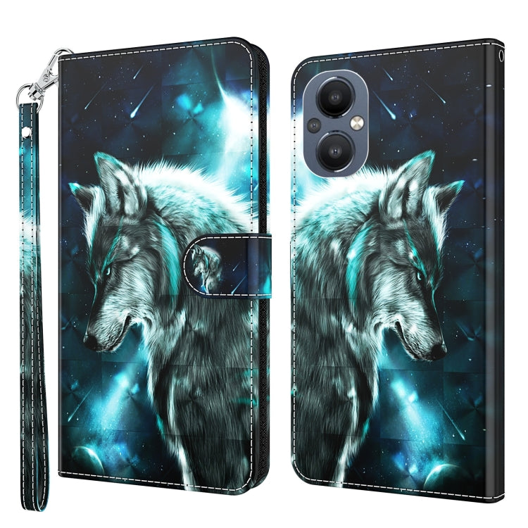 Wolf with starry background leather phone case with wrist strap, flip cover