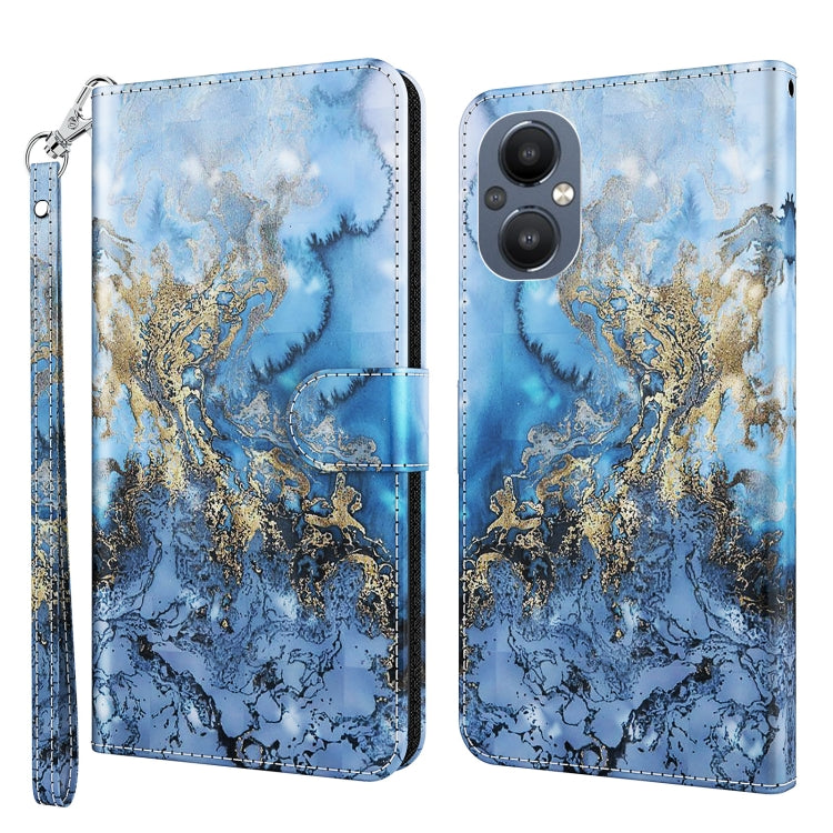 Blue and gold marbled tree leather phone case with wrist strap, flip cover
