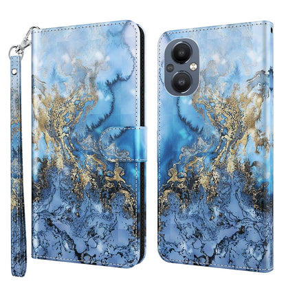 Blue and gold marbled tree leather phone case with wrist strap, flip cover