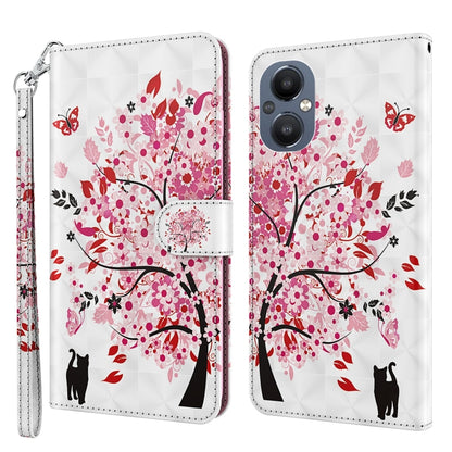 Pattern flip leather phone case with wrist strap, pink cherry blossoms with cats.