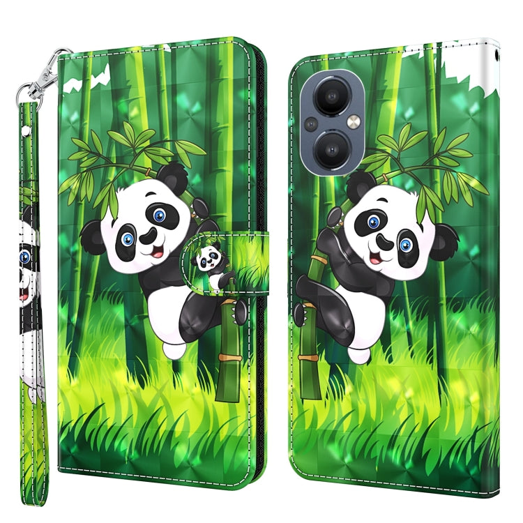 Pattern flip leather phone case with wrist strap, green panda and bamboo illustration.