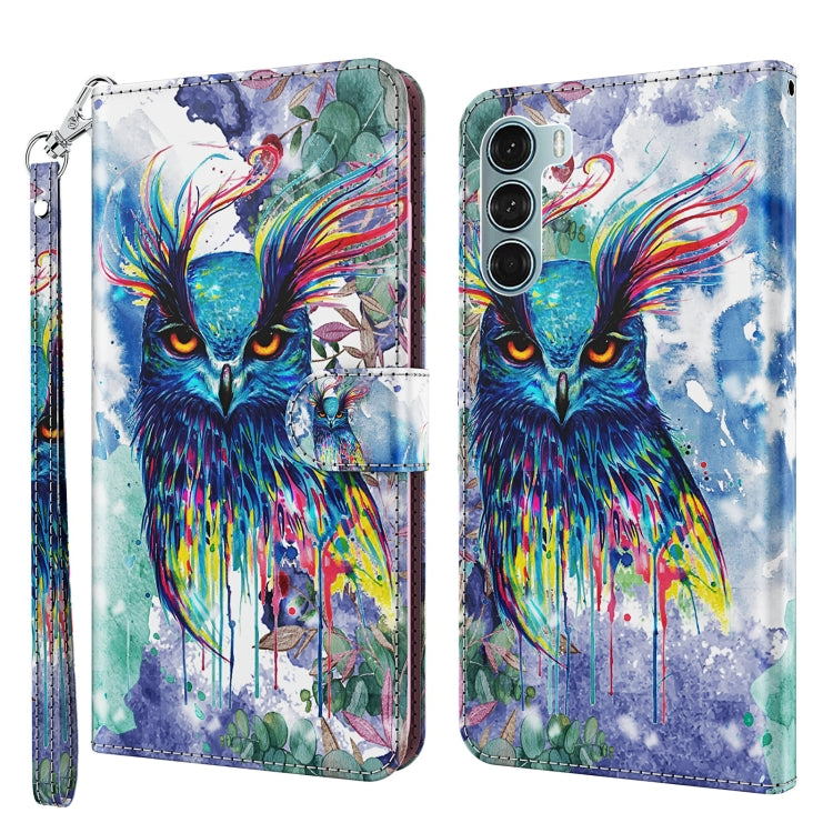 Flip phone case with wrist strap, multicolor watercolor owl on light blue.