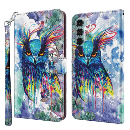 Flip phone case with wrist strap, multicolor watercolor owl on light blue.