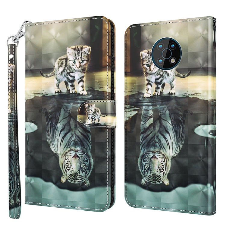 Flip phone case with wrist strap, tabby kitten with reflection in dark water scene.