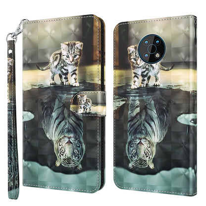 Flip phone case with wrist strap, tabby kitten with reflection in dark water scene.
