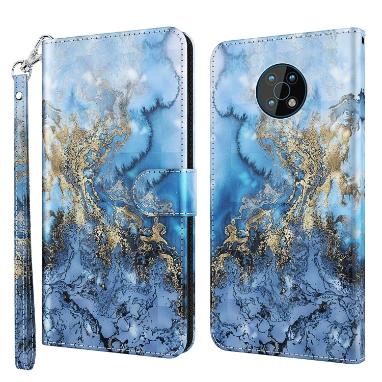 Flip phone case with wrist strap, blue marble clouds with gold ornamental swirl.
