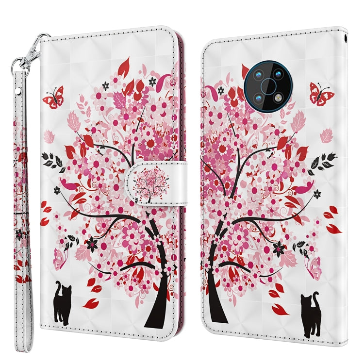 Flip leather phone case with wrist strap, red cherry blossom tree with cat silhouettes
