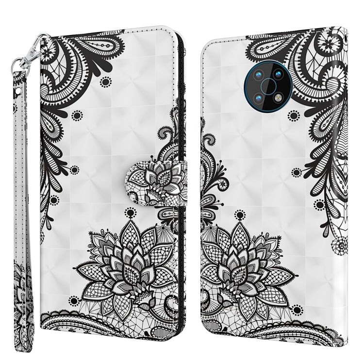 Flip leather phone case with wrist strap, black floral mandala pattern, dual camera cutout