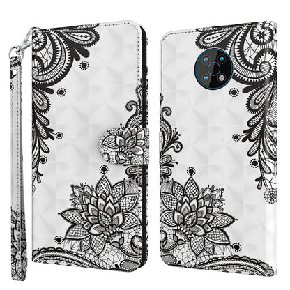 Flip leather phone case with wrist strap, black floral mandala pattern, dual camera cutout