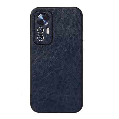 Dark blue crazy-horse PU phone case with camera cutout and textured finish