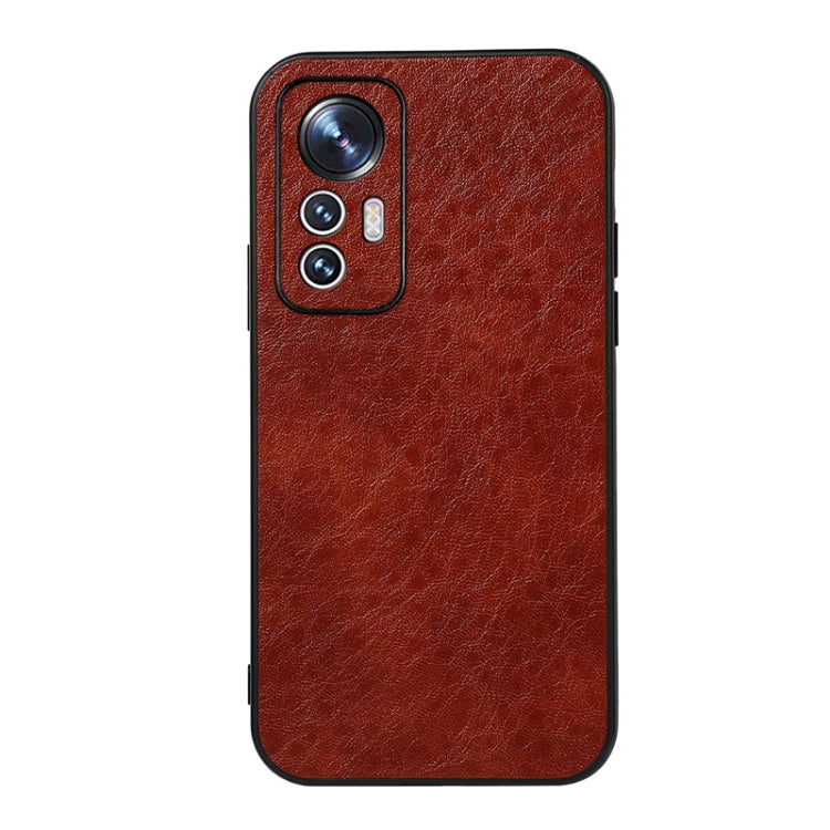 Brown crazy-horse PU phone case with camera cutout and textured protective back